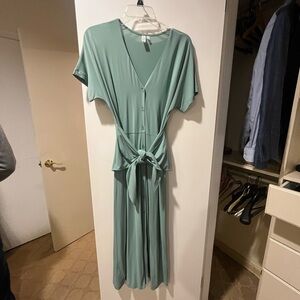 & Other Stories Green Wrap Tie Front Maxi Dress